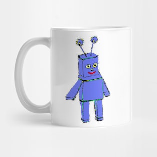 Happy Blue Robot Drawing Mug